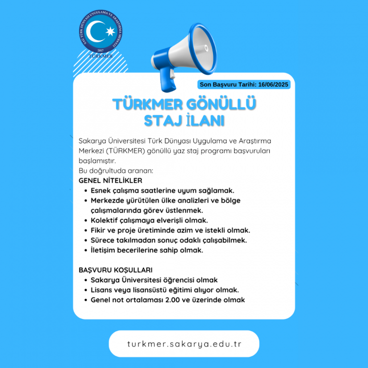 TÜRKMER 2025 YAZ DÖNEMİ GÖNÜLLÜ STAJ İLANI