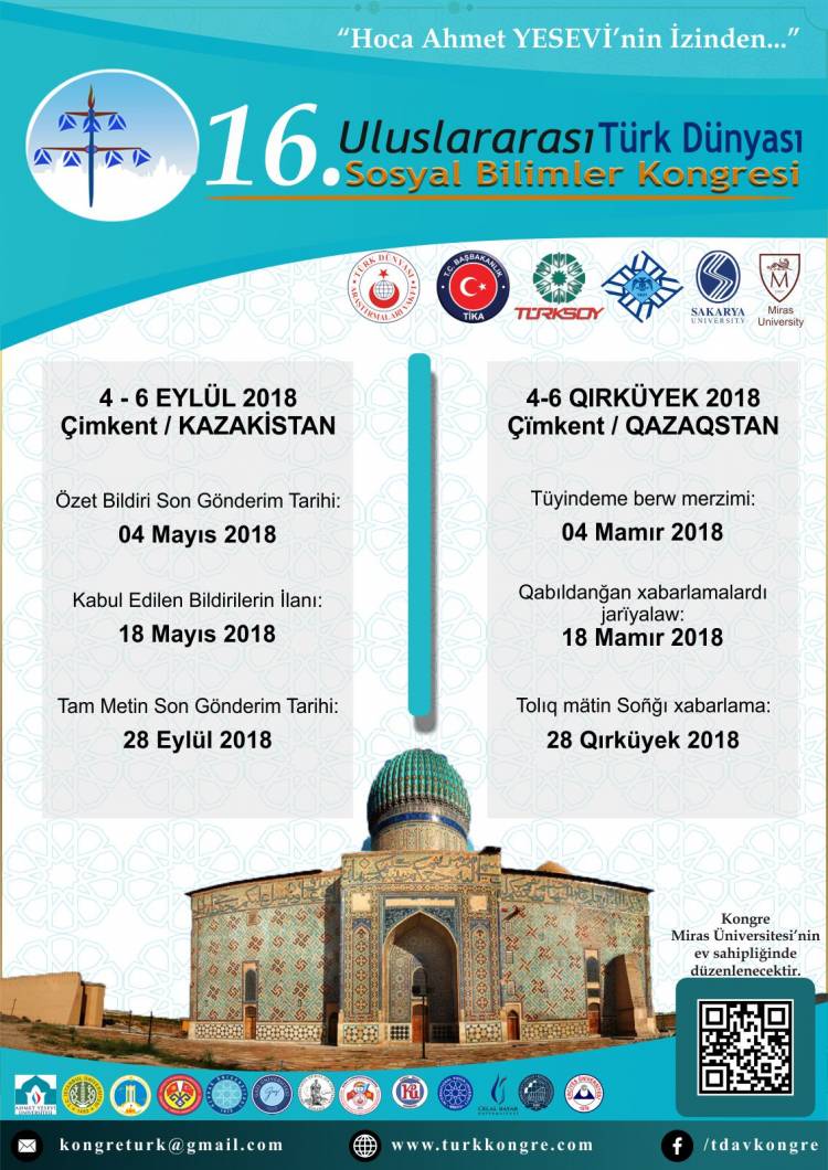 Kongre: 16. Uluslararası Türk Dünyası Sosyal Bilimler Kongresi